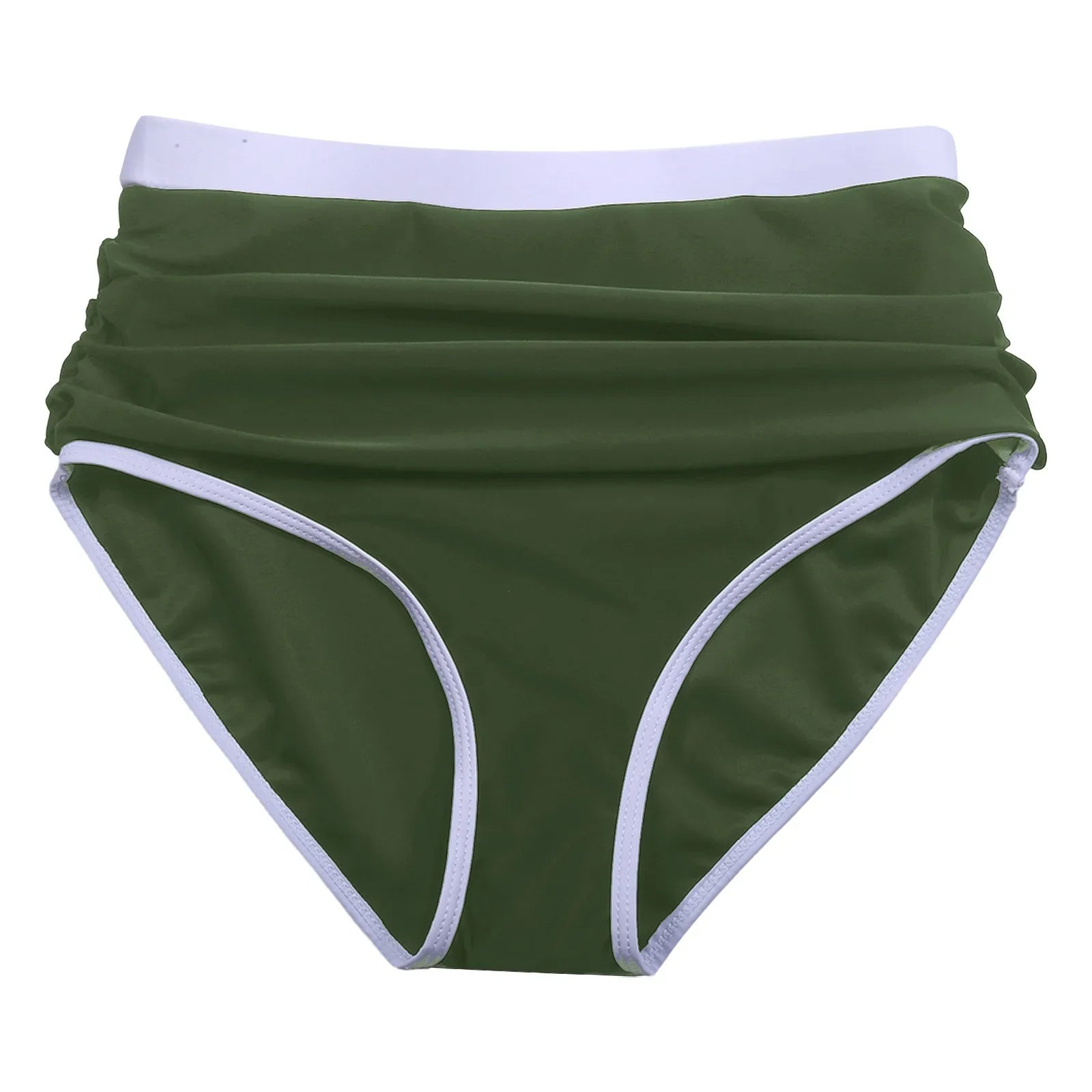 Womens Contrast Trim High Waisted Swim Bottoms Ruched Tummy Control Bathing Suit Modest Swim Shorts For Beach Surfing Swimming