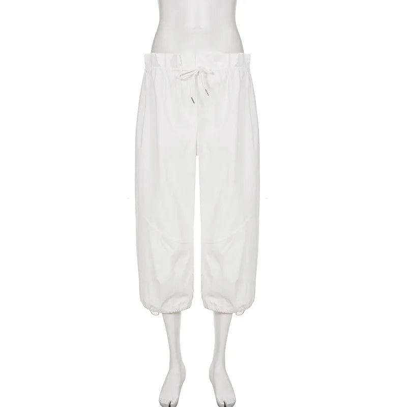 Summer women's elastic waist casual workwear low-rise mid-pants comfortable woven pants