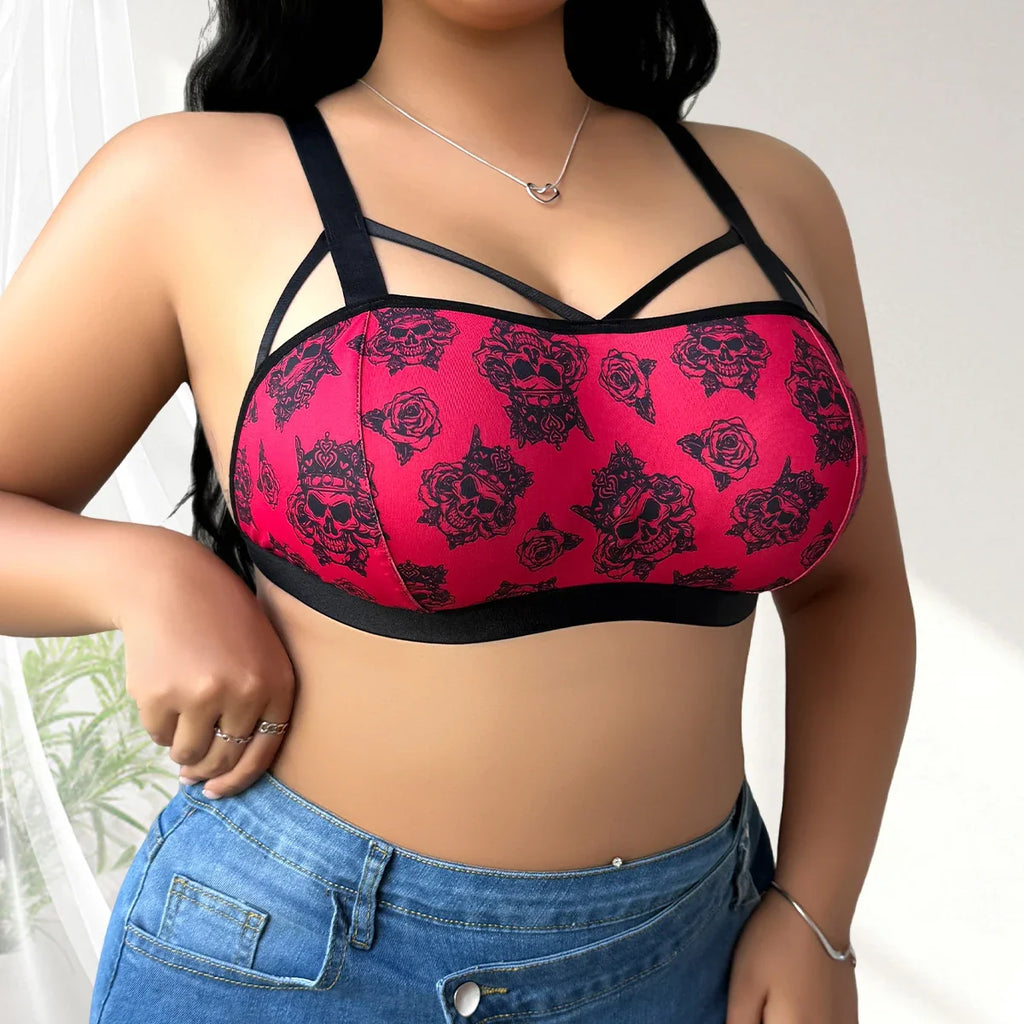 1pcs Plus Size 1XL-4XL For Big Breast Female Underwear Thin Unlined Sexy Lingerie Breathable Brassiere Print Decor Women's Bras
