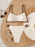 Sexy Khaki Patchwork Bikini Set 2025 Women Ribbed Push Up Thong Swimsuit Summer Bathing Suit Holiday Two Piece Swimwear Biquini