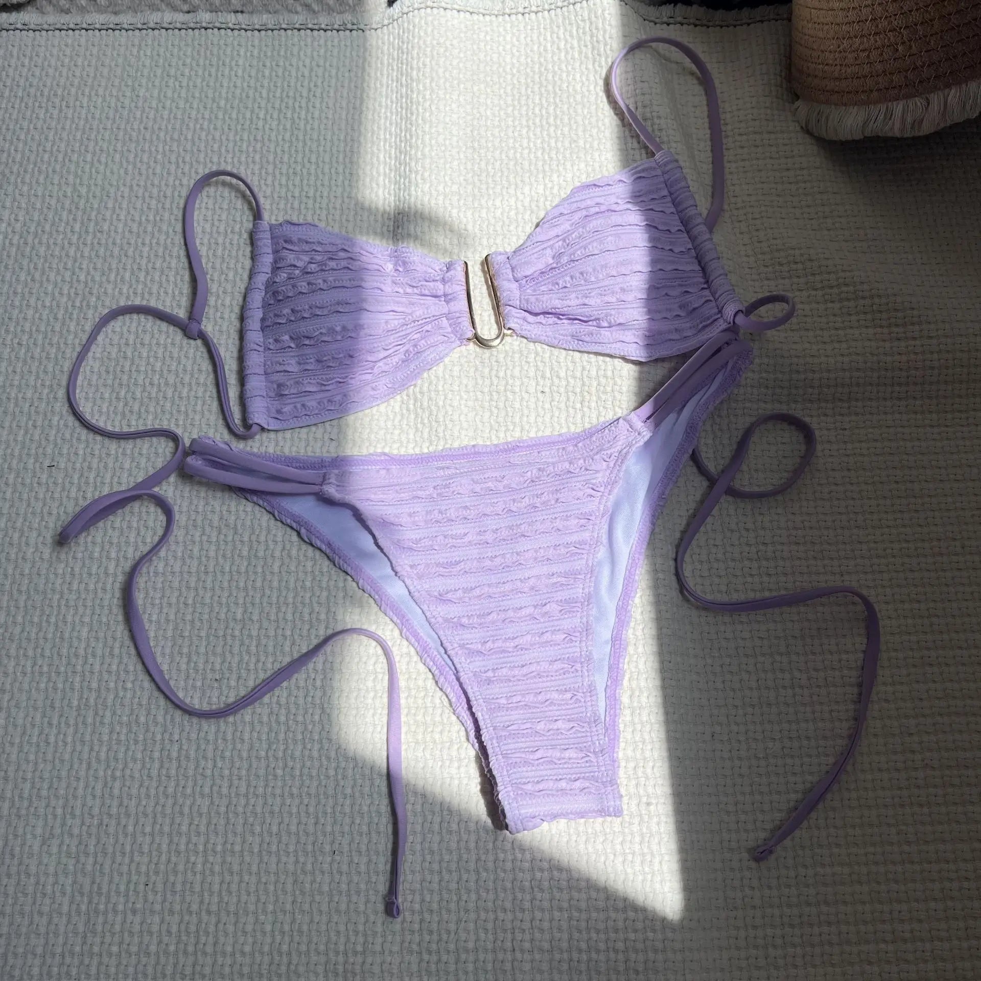 2026 Wrinkled U Ring Bandeau Bikini Women Swimwear Female Swimsuit Two-pieces Bikini Set Bather Pool Bathing Suit Swim Beachwear