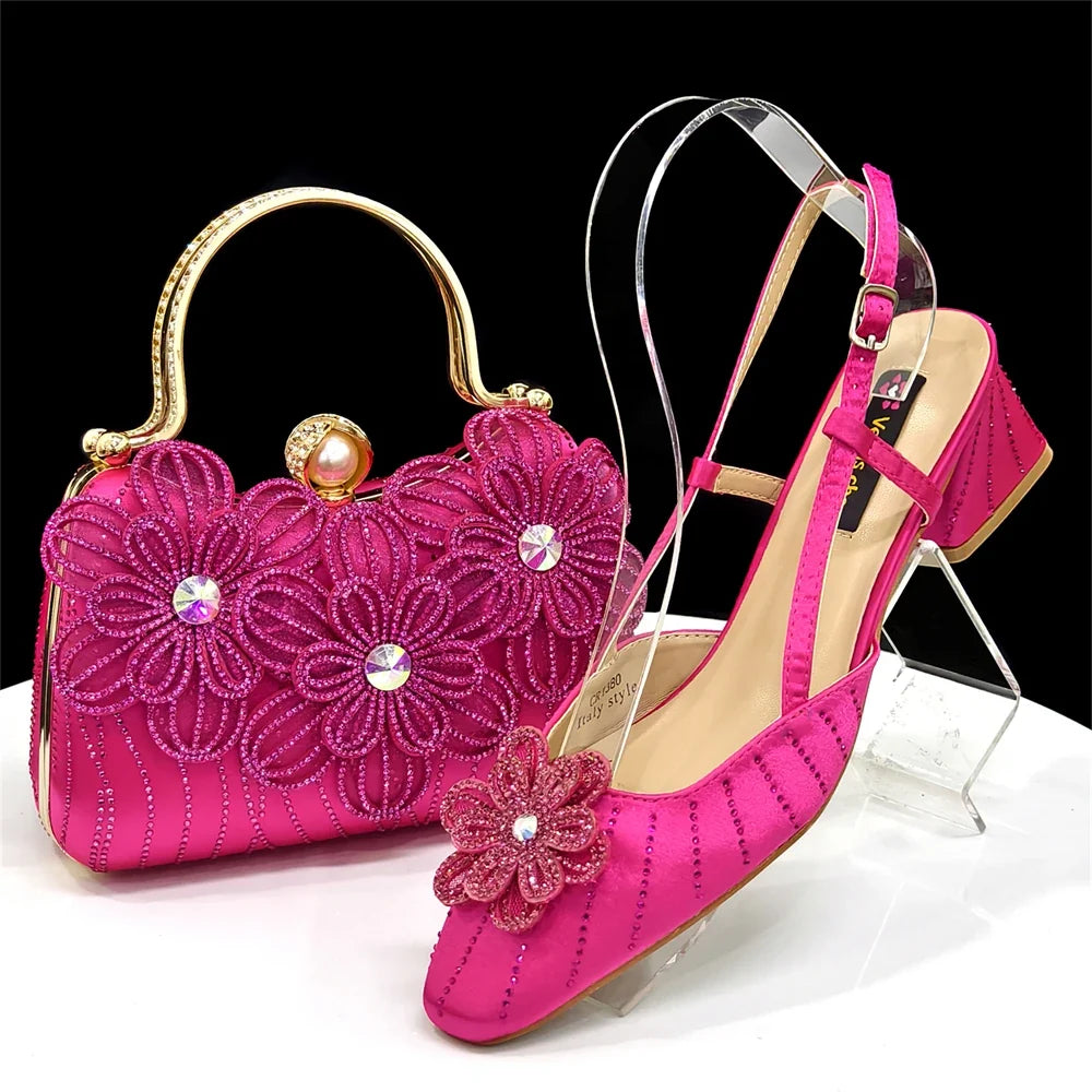 Doershow Italian Shoe and Bag Set New 2025 Women Shoes and Bag Set In Italy GREEN Italian Shoes with Matching Bag HW1-1
