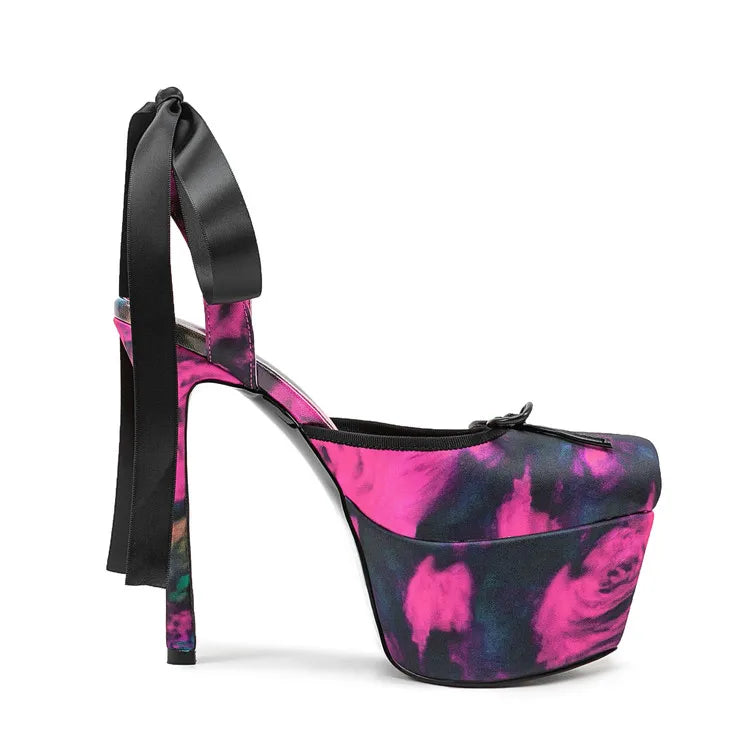 New Design Platform Women High Heeled Sandals for Woman's Square Toe Butterfly-Knot Ankle Riband Thin Heels Shoes Mujer Pumps