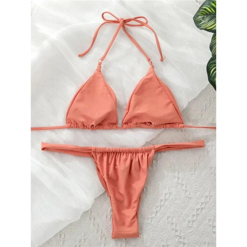 Sexy Wrinkled High Cut Thong Bikini Women Swimwear Female Swimsuit Two-Pieces Bikini Set Bather Bathing Suit Swim Lady V4010C