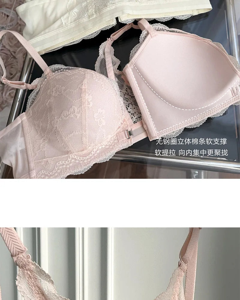 Summer Hot Sale! Front Closure Compression Bra for Small Bust - Sexy Lace Back Push Up Bralette, Lightweight Invisible Comfort