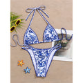 Sexy Flower Printed Halter Bikini Women Swimwear Female Swimsuit Two-Pieces Bikini Set Brazilian Bather Bathing Suit Swim V8203