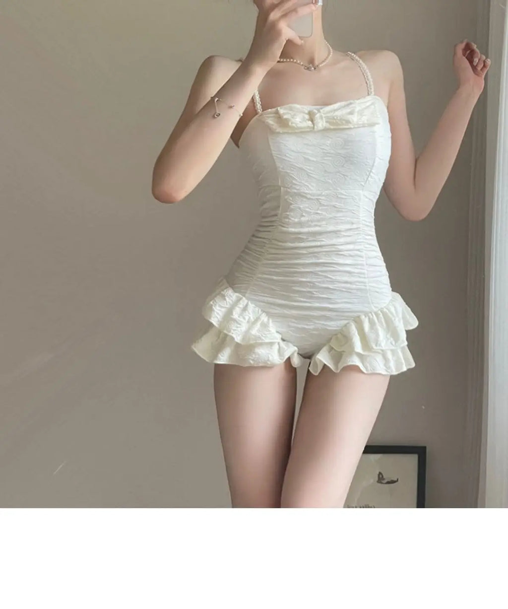 Cute and Conservative Swimsuit for Women, Covering The Belly and Slimming, Gathering Hot Spring Vacation, Fashionable Swimsuit