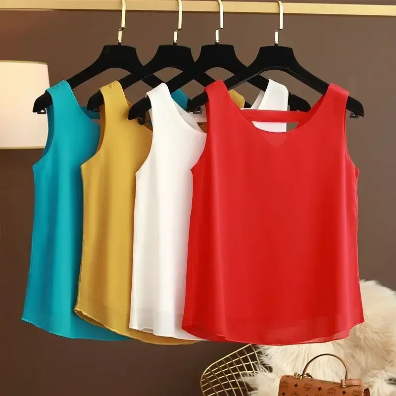 Star with The Same Halter Chiffon Vest Women's Loose Top Summer New Wear Outside with Sleeveless Short Bottom Shirt MOYISU L-5XL