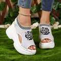 2026 Summer New Knitted Shoes Fairy Fish-mouth Wind Cake Sole High Heel Flying Weave Slope Heel Thick Sole Sports Women's Sandal