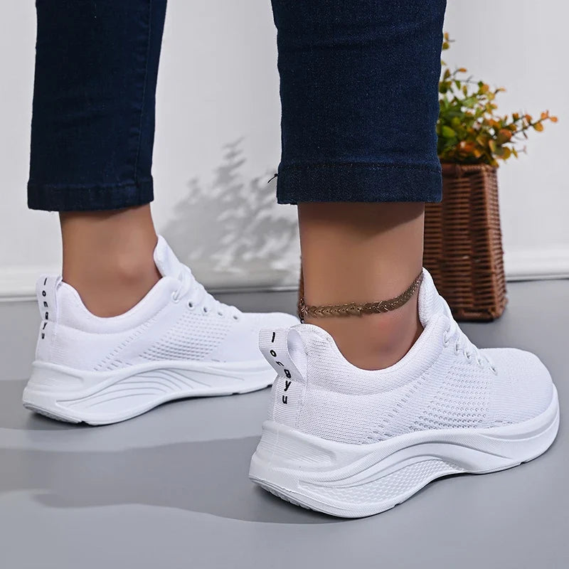 White Breathable Mesh Sport Sneakers Women Comfort Soft Bottom Non Slip Running Shoes Woman Plus Size 43 Lace Up Tennis Shoes