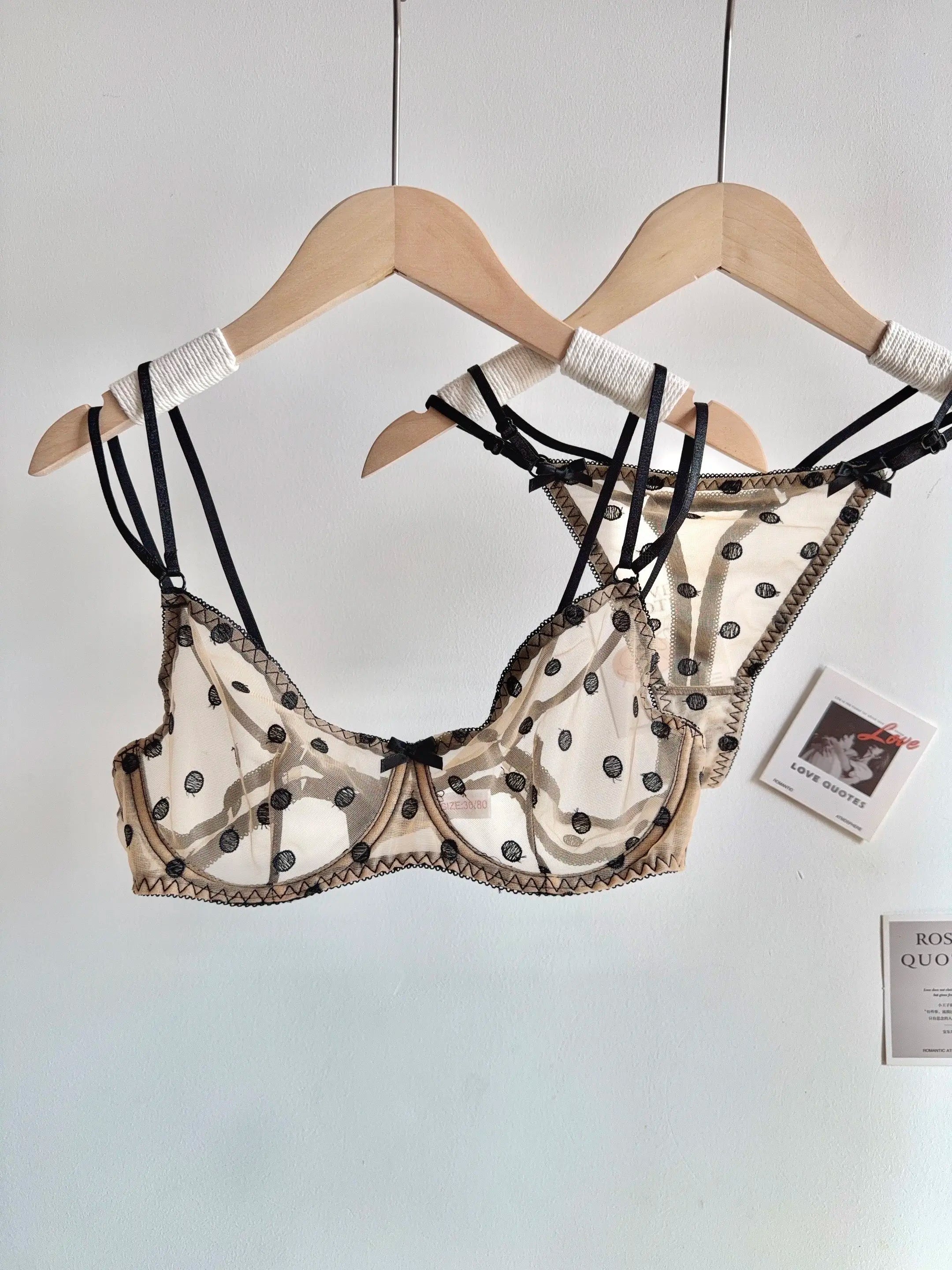 Affordable French Lace Lingerie Set | Sexy Mesh Push Up Bra for Big Bust, Ultra Thin Slimming Anti Sag Women's Bra Set MOYISU AB