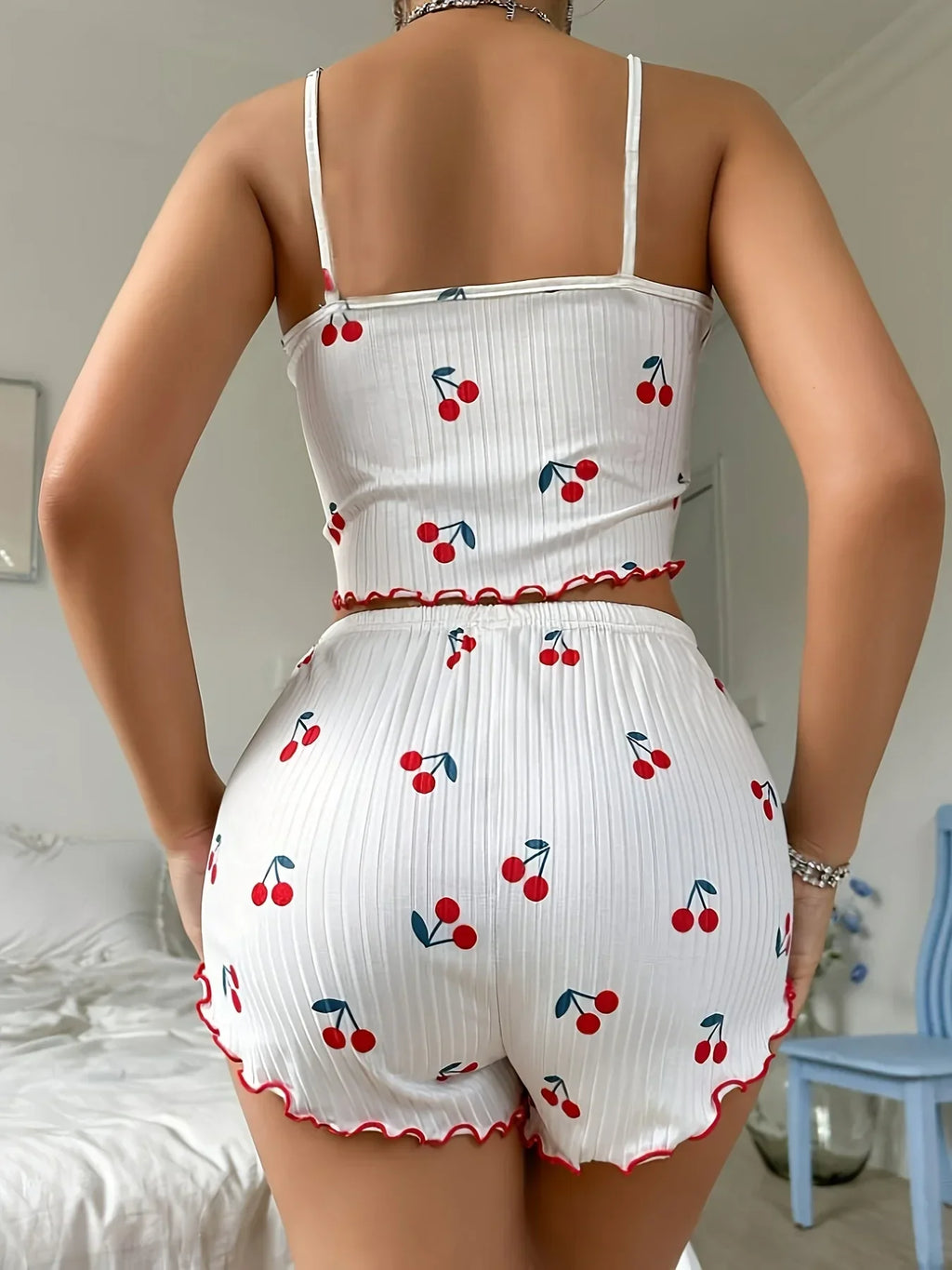 Summer Sleepwear Women's Casual Strawberry Print Camisole and Shorts Pajama Set Underwear Ventilate Soft Loungewear