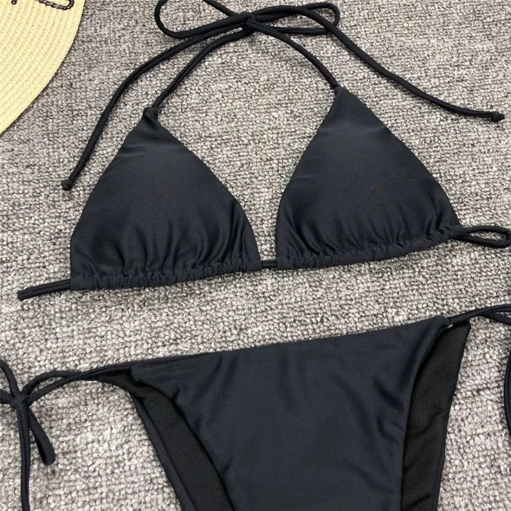 New Sexy Neon Pink Brazilian Bikini Women Swimwear Halter Swimsuit Female Two-Pieces Bikini Set Bather Bathing Suit Swim V1312