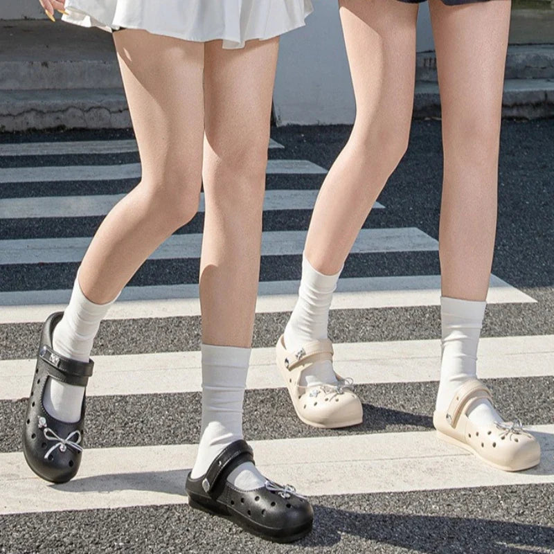 Cute DIY Bow Knot Indoor Street Slippers For Women Fashion Clogs Female Summer Shoes Soft EVA Anti-slip Ladies Home Beach Slides