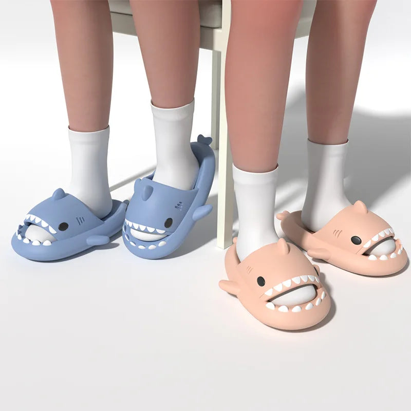 Summer Ice Cream Shark Slippers for Couples Cute Anti-Slip Thick Sole Indoor Bathroom Slides Men Women Beach Street Sandals