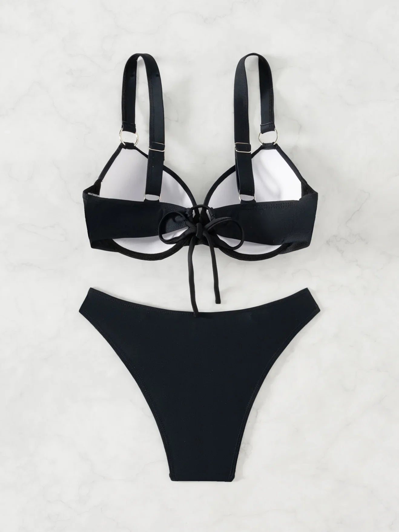 Sexy Black Swimwear Woman 2025 Metal Ring Push Up Padded Bikini Set Summer Bathing Suit Holiday Two Piece Swimsuit Biquini