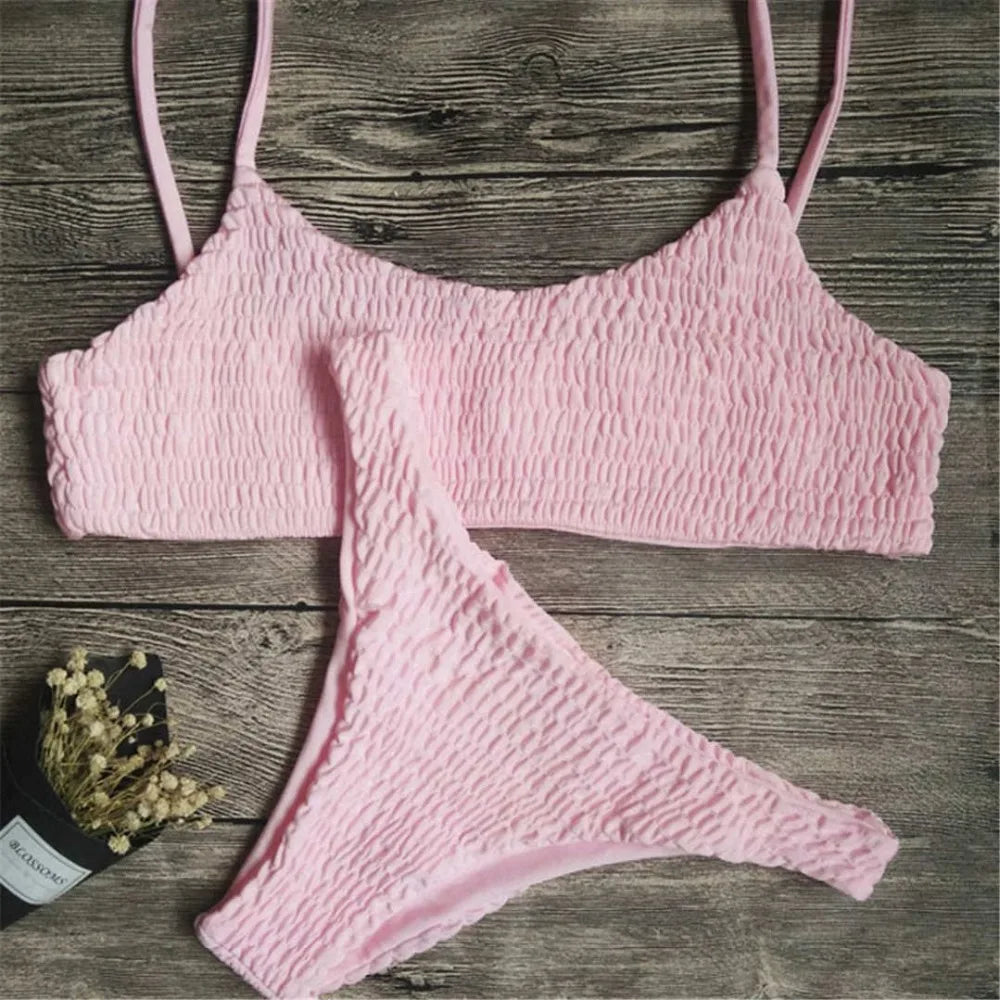 Sexy Wrinkled Butterfly Printed Bikini Female Swimsuit Women Swimwear Two-Pieces Bikini Set Bather Bathing Suit Swim Lady V713