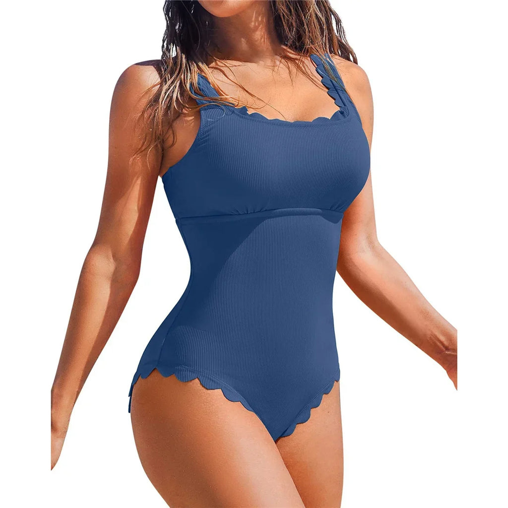 S - XXL 11 Colors Ribbed Frilled Women Swimwear One Piece Swimsuit Female Backless High Leg Cut Bather Bathing Suit Swim K7097