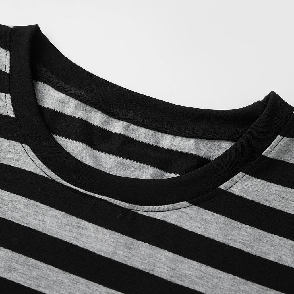 Women Striped Print Long Sleeve Tops Fitted Round Neck Fall T-shirts Casual Streetwear for Daily Office Party