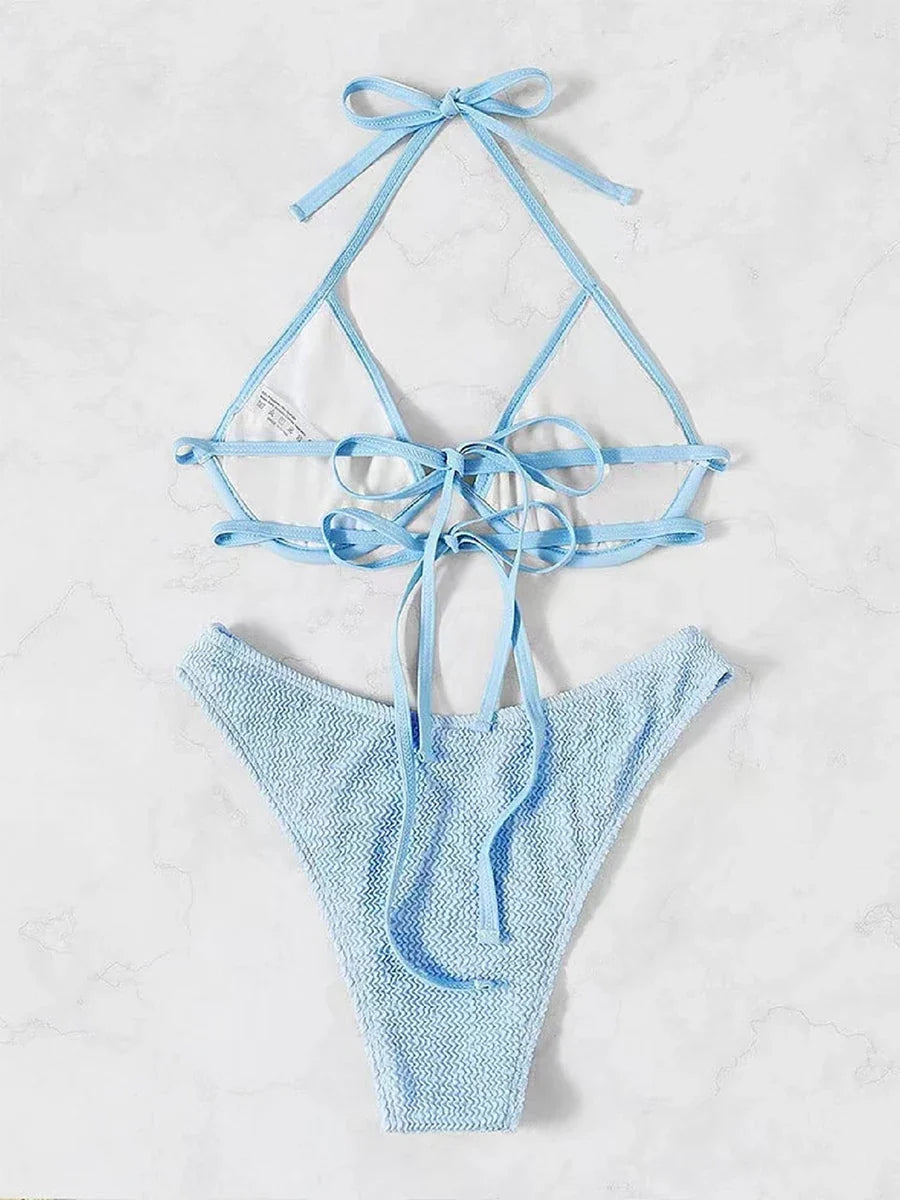 2026 Halter String Bikini Solid Trikini Push Up Swimsuit Women Sexy Swimwear Female Bathers Bathing Swimming Swim Suit Beachwear