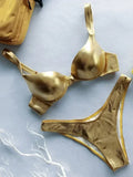 Shiny PU Faux Leather Bikini 2026 Push Up Swimsuit Women Swimwear Female Two-pieces Bikini set Bra Cup Bather Bathing Suit Swim