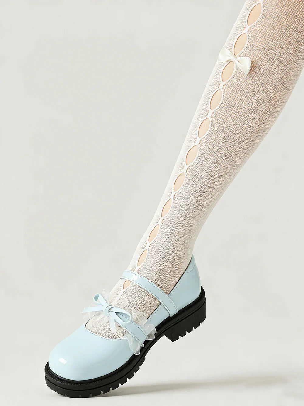 2026 Plus size 47 Sweet Blue Lace Ruffles Mary Janes Shoes Women Gothic Black Bow Knot Cute Lolita Cosplay Flats Casual Shoes