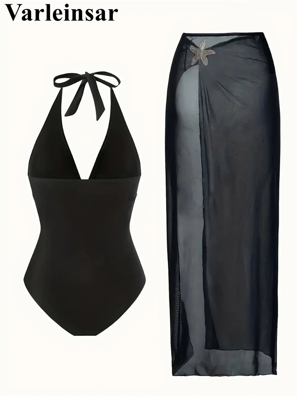 S - XL New With Skirt Deep V Neck Halter One Piece Swimsuit Women Swimwear Female Starfish Padded Bather Bathing Suit Swim V7977