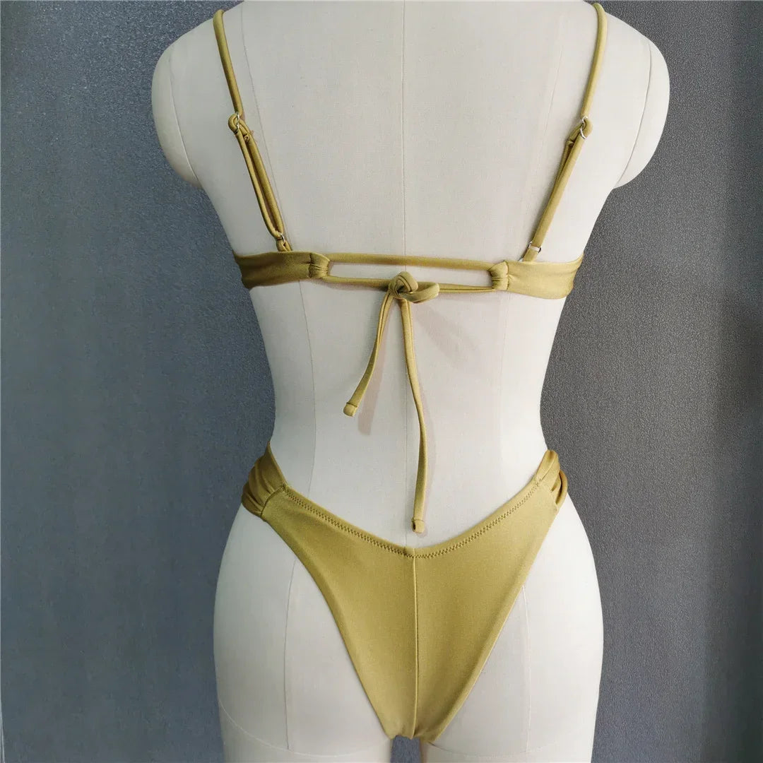 Sexy Wrinkled Underwired Brazilian Bikini Female Swimsuit Women Swimwear Two-pieces Bikini Set Triangle Bathing Suit Swim Lady