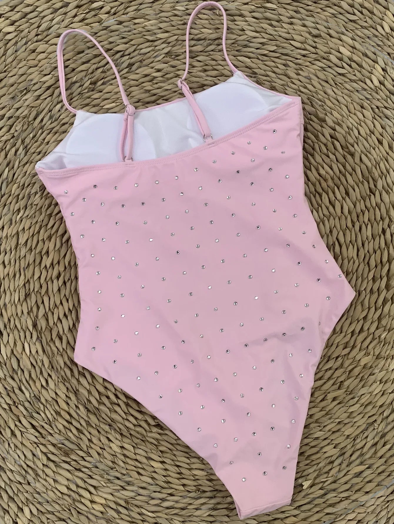 2025 Sexy Pink One-Piece Swimsuit with Rhinestone Accent Sleeveless Bathing suits Backless Monokinis Lady Holiday Beachwear