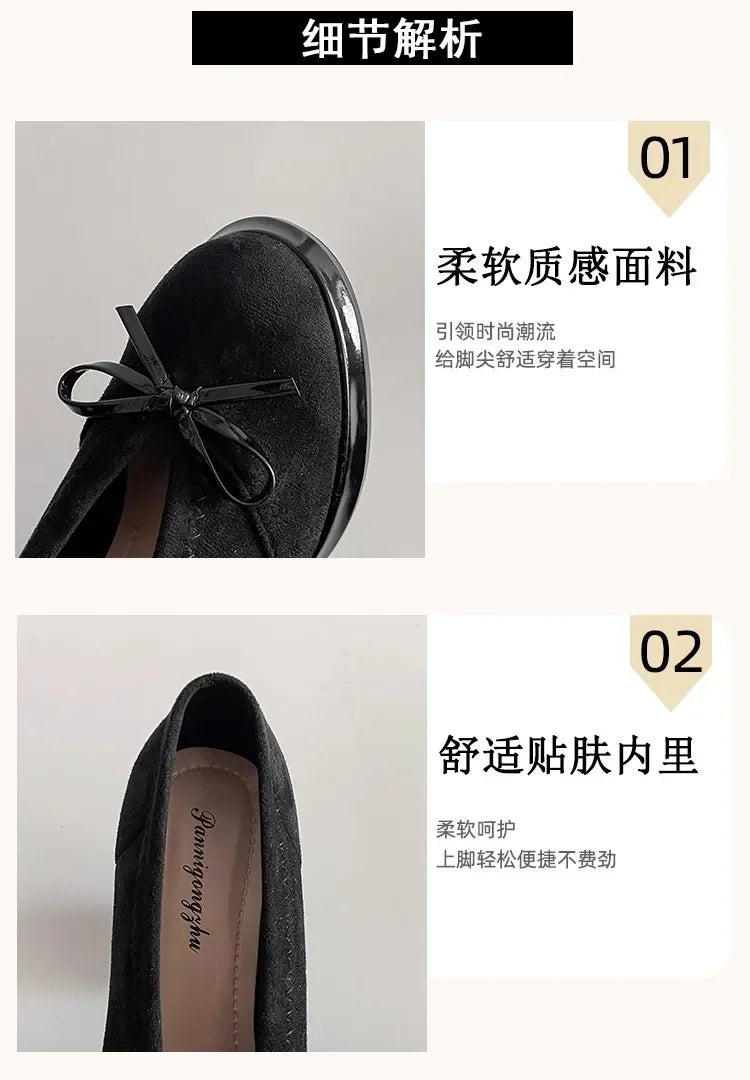 Spring Autumn Platform Mary Jane Shoes Women Thick High Heels Shoes Vintage Slip on Butterfly-knot Pumps 2026 New