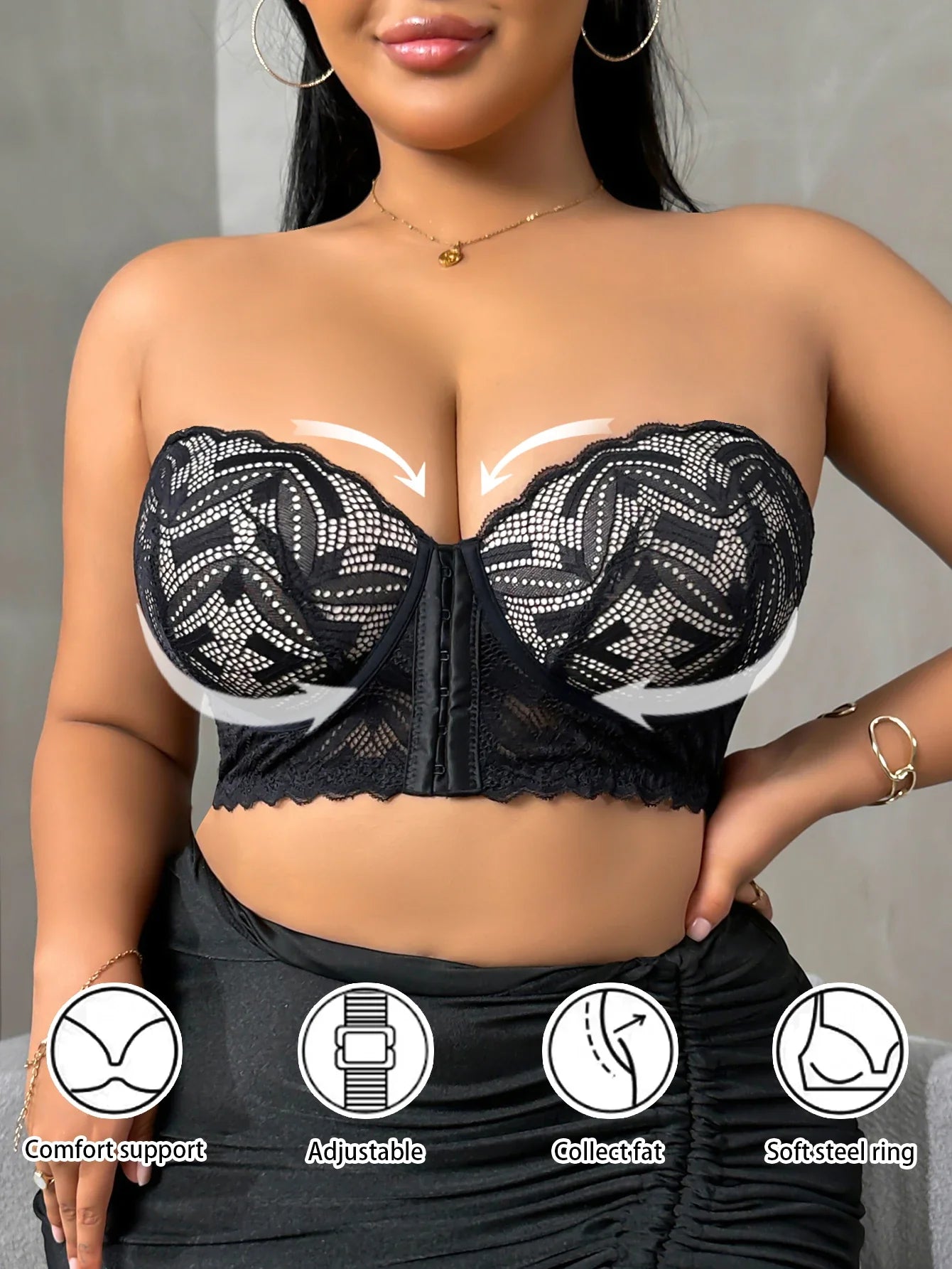 B C D Thin Cup Plus Size Lace Splicing Front Closure Women's Push up Bra Sheer Mesh Back Side Support Women's Bra