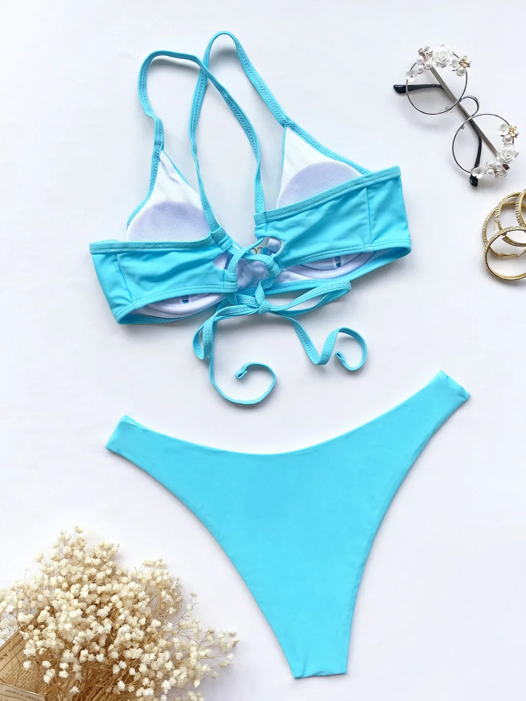sexy push up bikinis sets two pieces solid thong swimsuit back bandage swimsuit Swimwear Biquini conjunto de bikini tankini