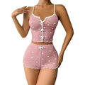 Sleepwear Women Pajamas Set Heart Print Soft Ribbed Fabric with Flirty Frill Trim Casual Top and Shorts Sets Loungewear New