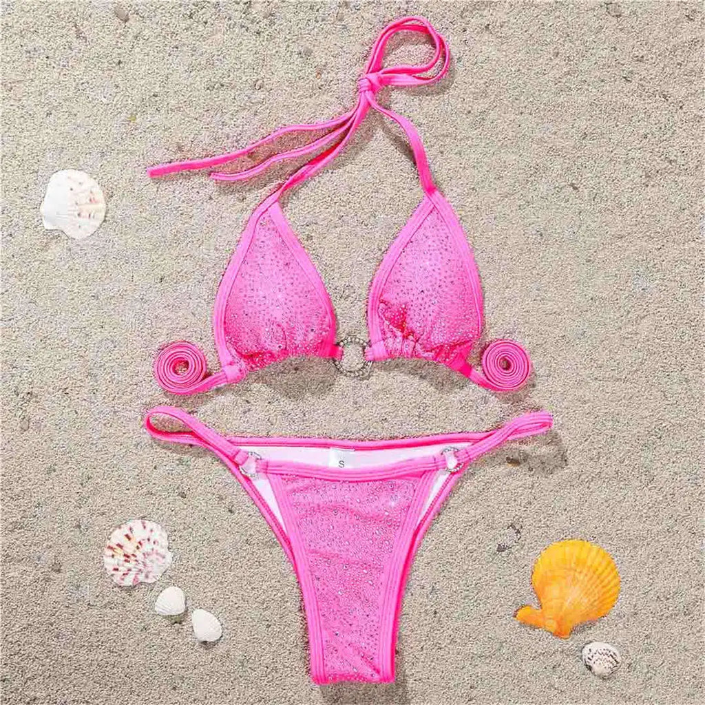 Sexy Bling Rhinestone Mini Bikini Female Swimsuit Women Swimwear Two-Pieces Bikini Set Bather Bathing Suit Swim Lady V2064
