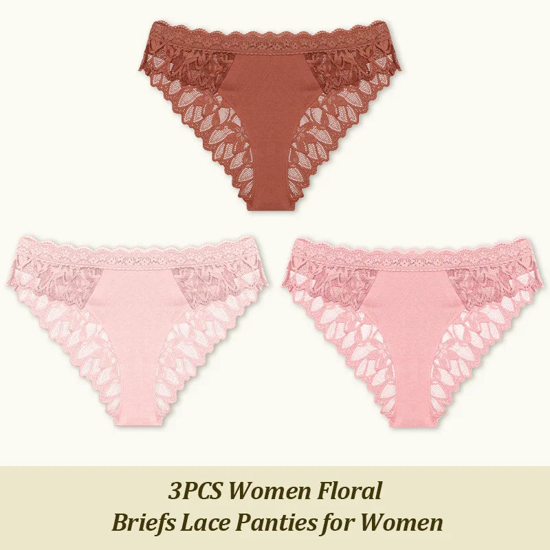 3Pcs/set Lace Sexy Panties Women XS-XL Low-Rise Briefs Sexy Ladies Underwear Trendy Floral Underpants Female Panty Lingerie New