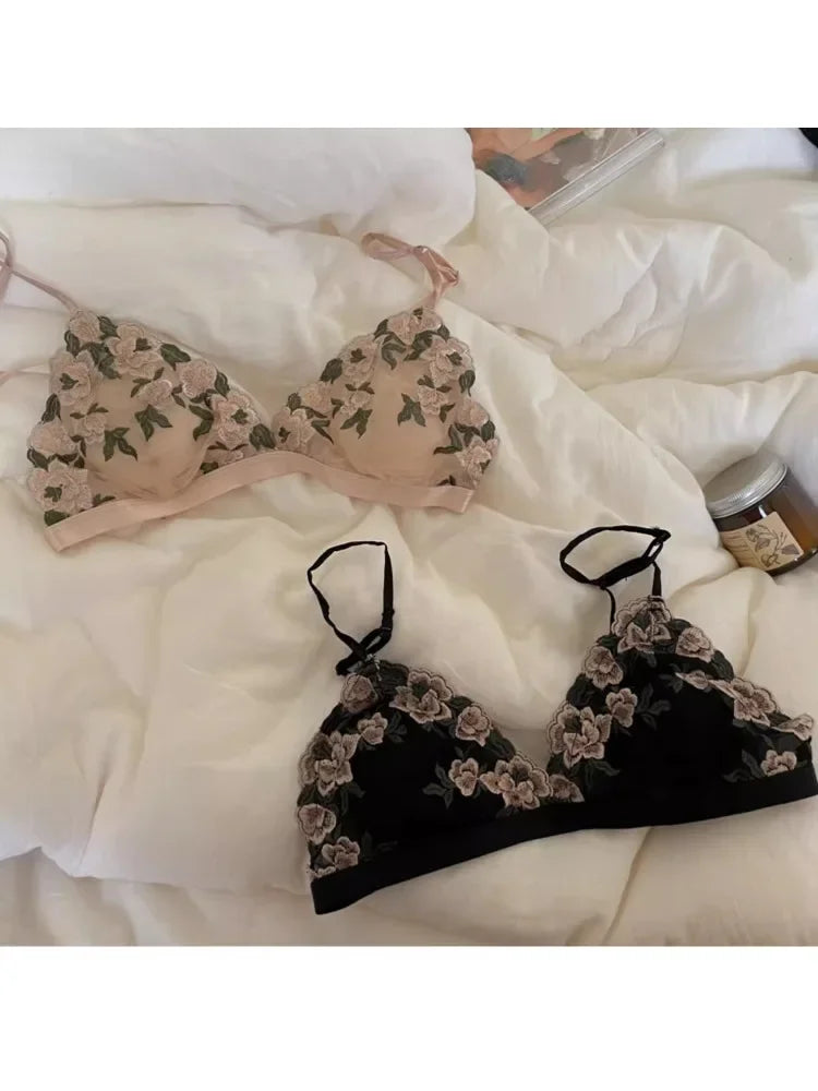MOYISU Kawaii French Triangle Bra Airism Ultra Thin Invisible Bralette Set Black Lingerie Comfort S-XL 32-38 Sexy Tushy &  Panty
