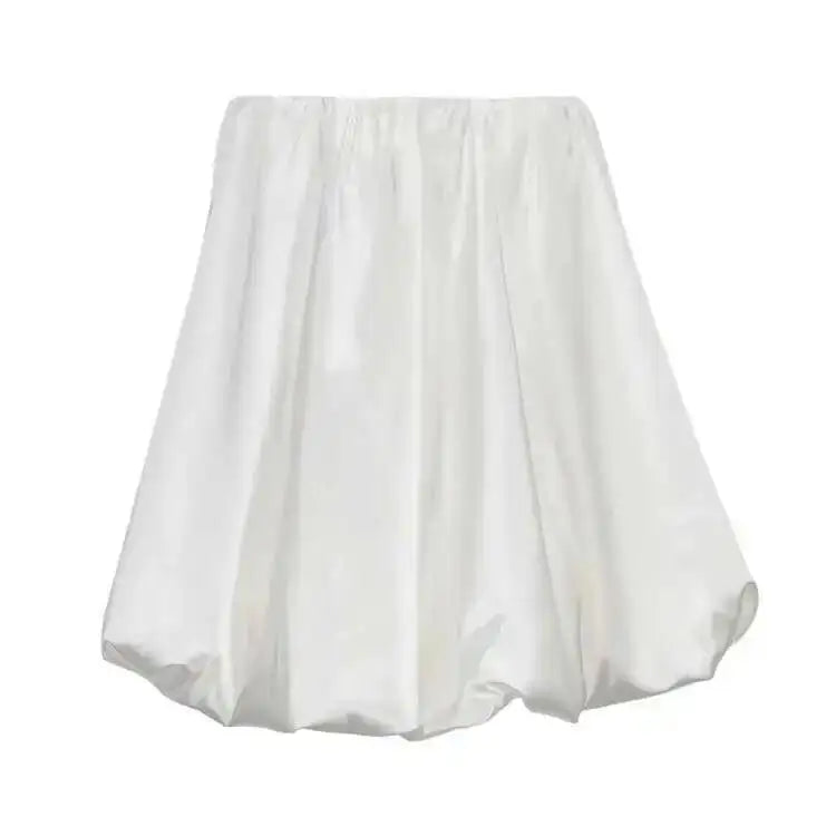 Elegant Female Casual Satin Mini Skirt Women Korean Fashion High Waist A-line Vintage White Balloon Skirt Sweet Women NTJ8