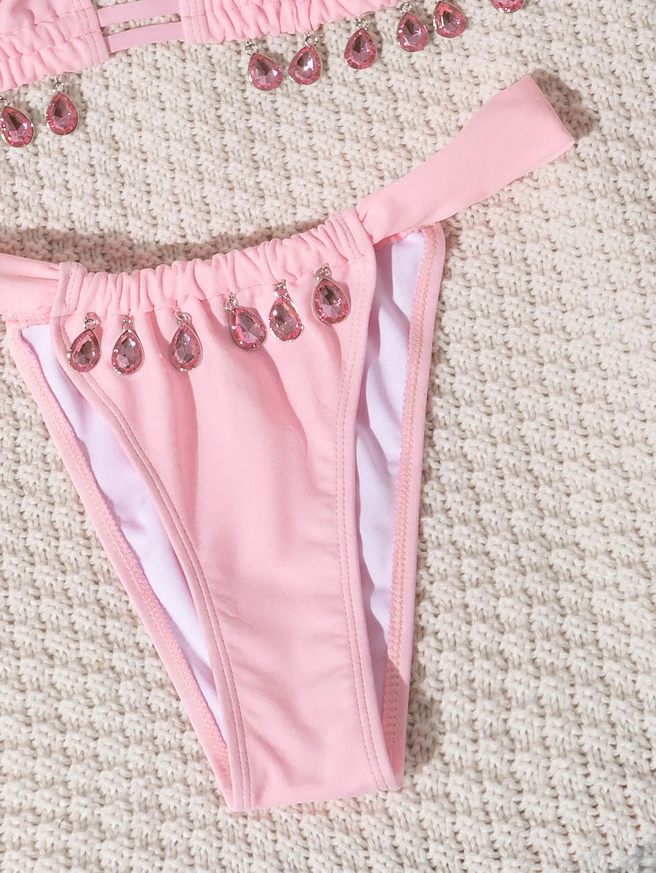 sexy pink pendant halter tie bikinis sets two pieces drawstring thong bandage swimsuit bathing suit swimwear biquini tankini