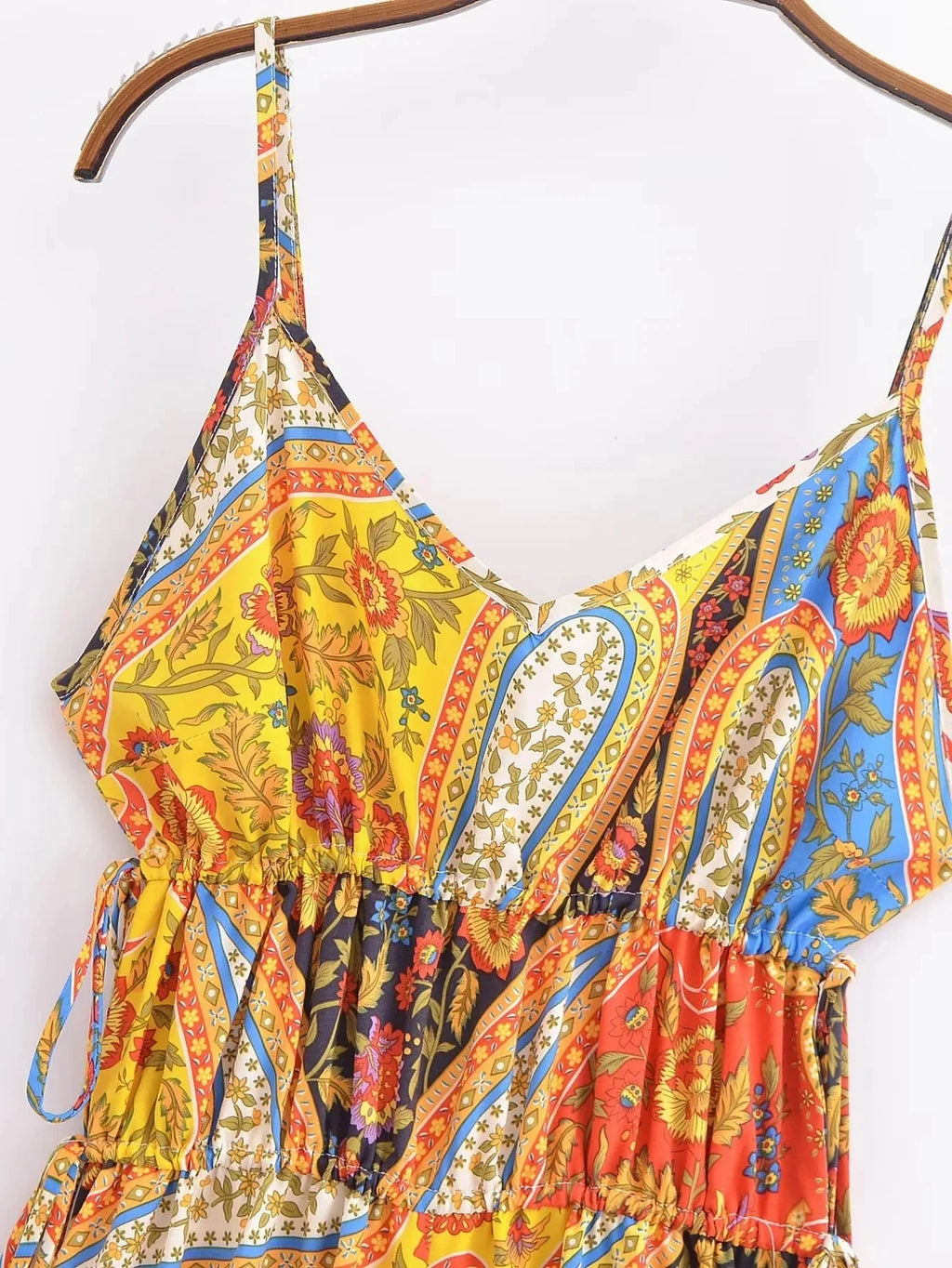 Paisley Print Bohemian Wide Leg Long Pants Jumpsuit Women Summer New Overalls Spaghetti Strap Loose Casual Boho Jumpsuit Tassel