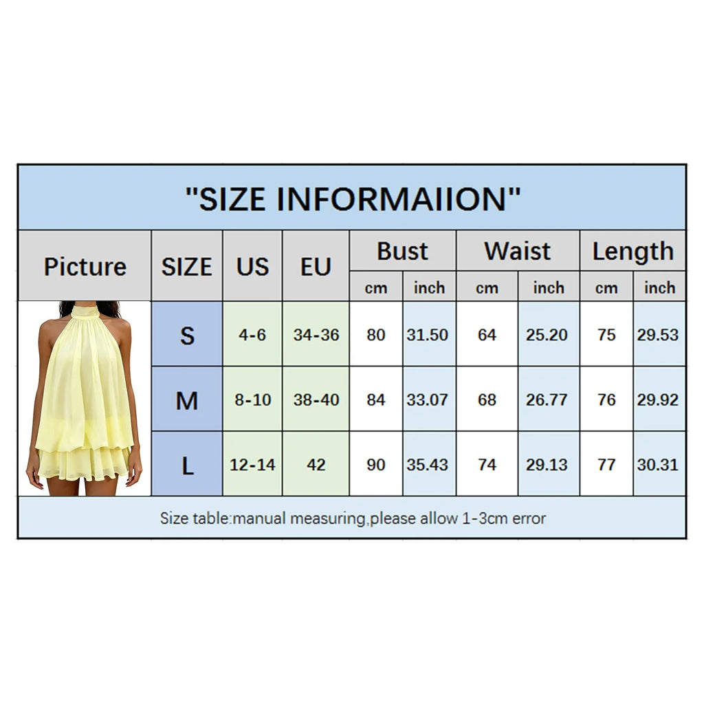 Women's Summer Solid Color Halter Neck Mini Dress Sleeveless Open Back Drop Waist Ruffle Beach Clubbing Dresses