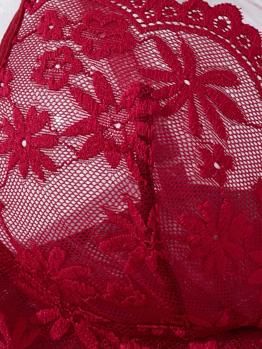 Lady's Wine-Red Rural-Style Wheat-Styled Embroidered Semi-Transparent Nightgown, Elegant and Comfortable, with Floral ZA825096