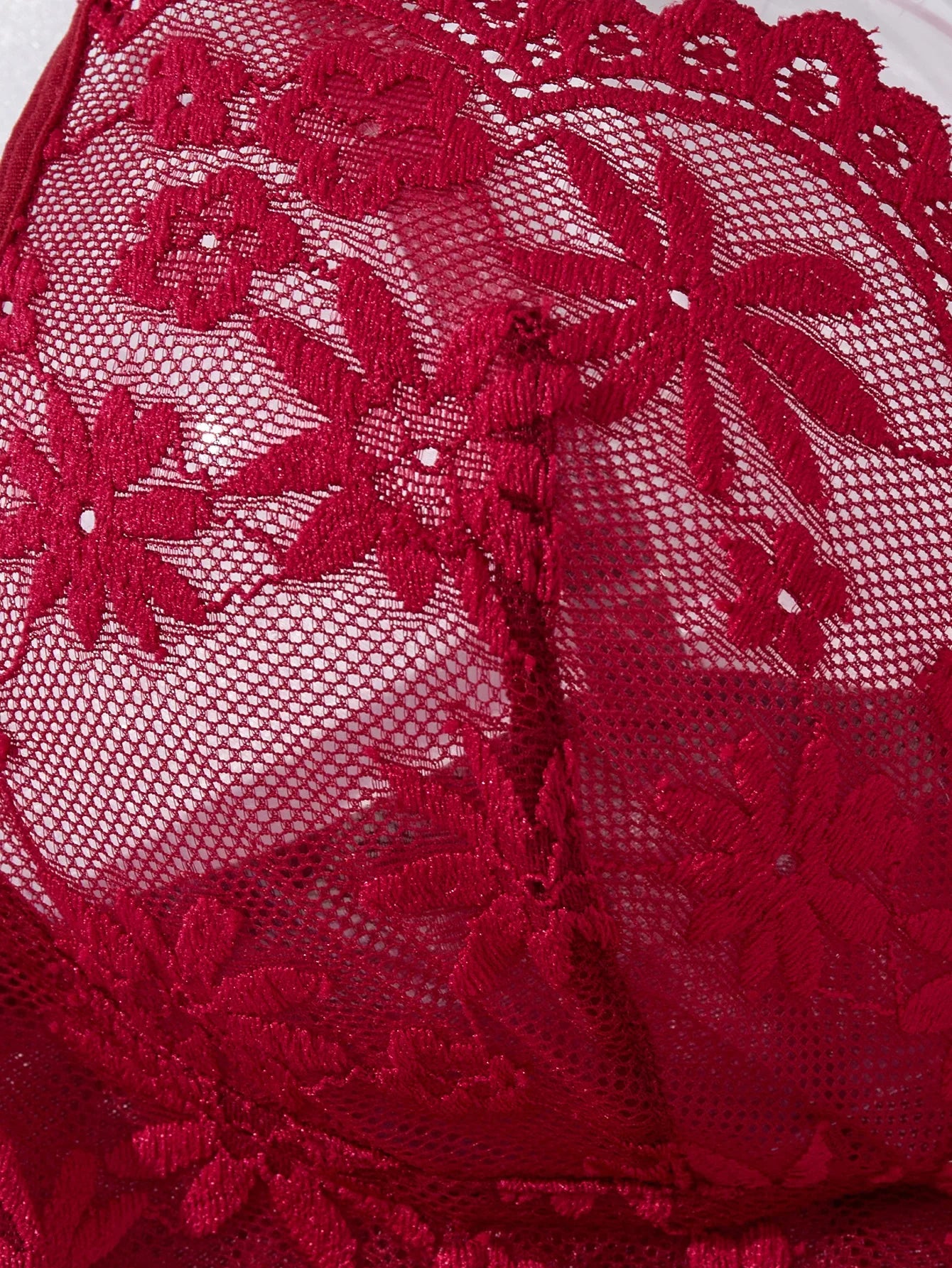 Lady's Wine-Red Rural-Style Wheat-Styled Embroidered Semi-Transparent Nightgown, Elegant and Comfortable, with Floral ZA825096