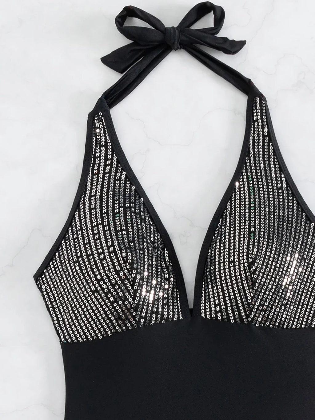 Sexy Shiny Sequins Deep V Backless Monokini Halter Women Swimwear One Piece Swimsuit Female Bather Bathing Suit Swim Lady K4996