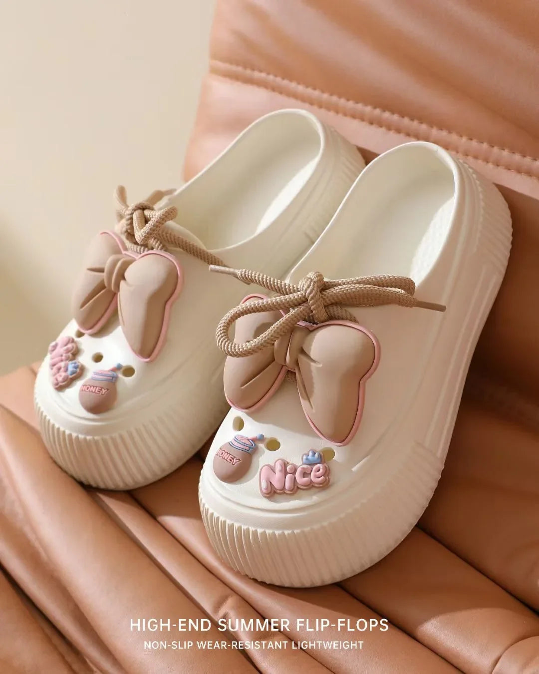 Women Fashion Clogs DIY Cute Bowknot Summer Platform Shoes Female Home Street Slippers Soft EVA Close Toe Girls Beach Sandals