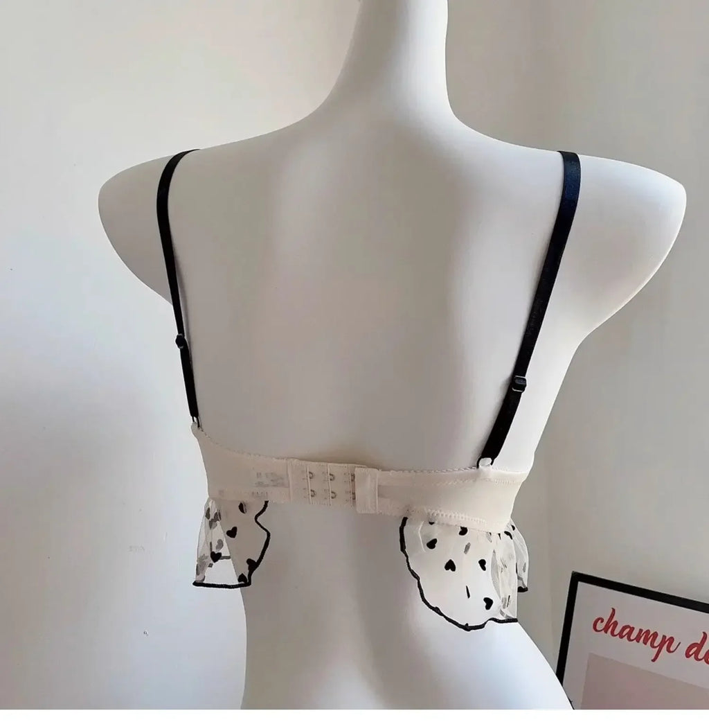 Japanese Mesh No-wire lace Underwear set Women's small breasts gather sexy pure desire sweet bra cute bra Panty SET TUSHY