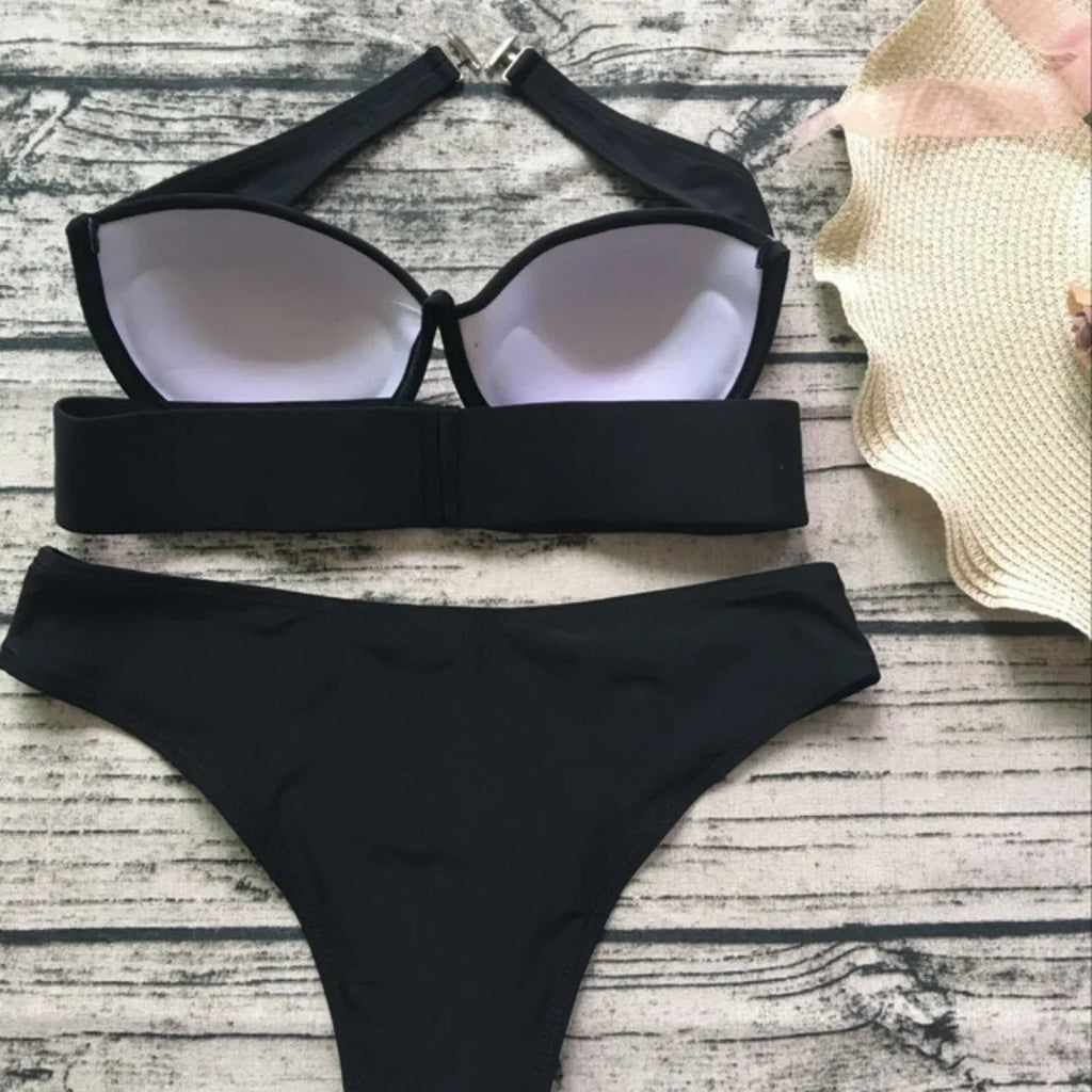 WackDaria sexy bikini set black color push-up women swimsuit swimwear women biquini maillot de bian femma black summer swimsuit