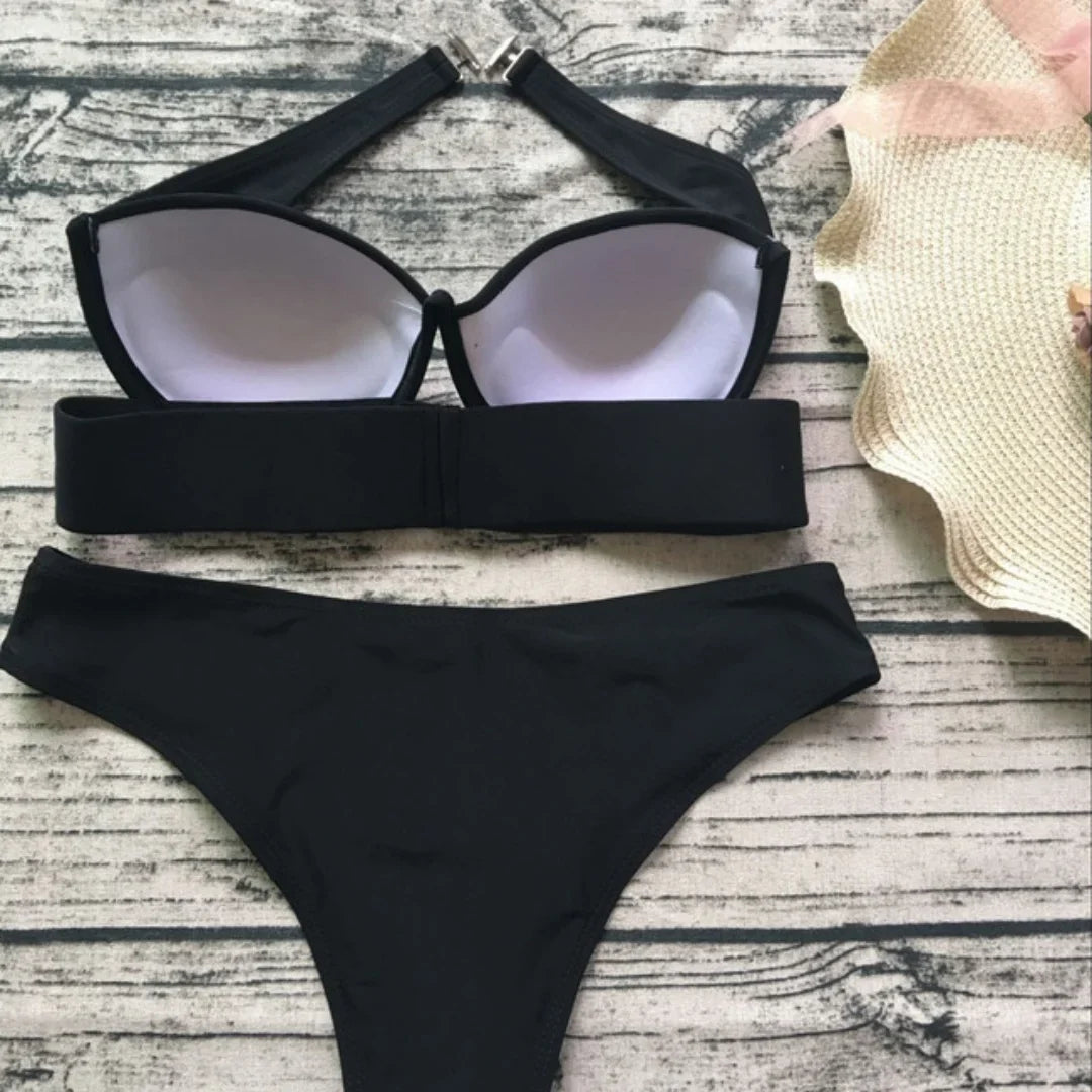 WackDaria sexy bikini set black color push-up women swimsuit swimwear women biquini maillot de bian femma black summer swimsuit