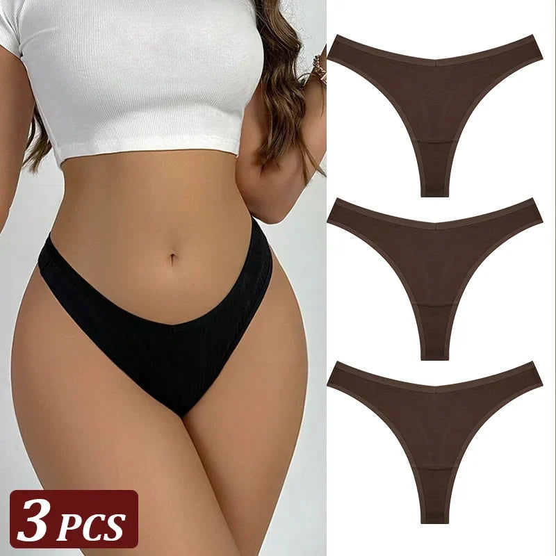 3PCS Seamless Thong Cotton Women Thin Strap Low Waist High Flexibility Panties Sexy Underwear Ladies Briefs T-back Soft Women