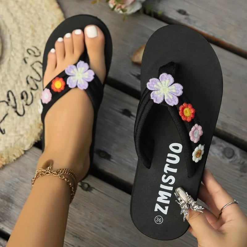 New In Women Ladies Bohemian Bow Flowers Decoration Sandals Open Toe Beach Slippers Casual Shoes Summer Slippers zapatos mujer