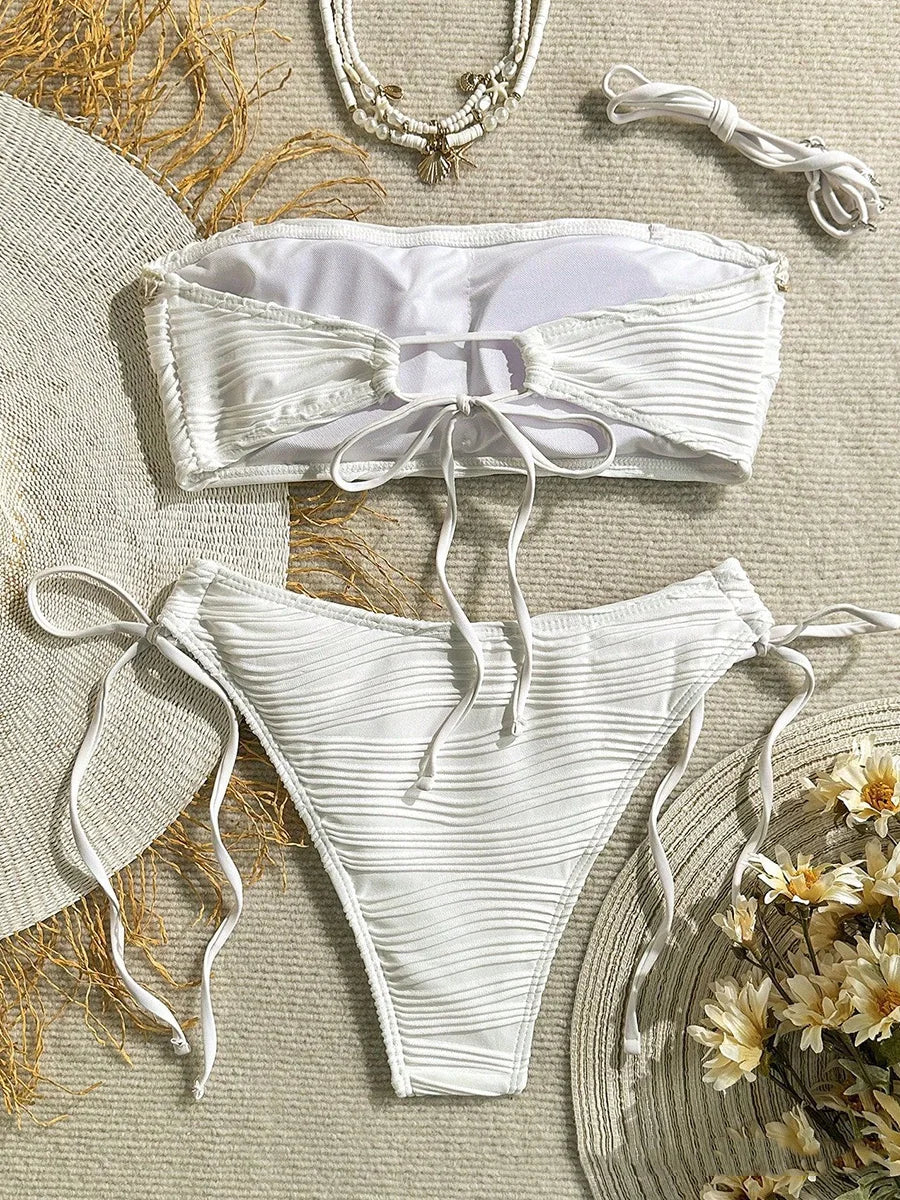 XS - XL Wrinkled Shells Bandeau Bikini Women Swimwear Female Swimsuit Two-pieces Bikini Set Bather Bathing Suit Swim Beachwear